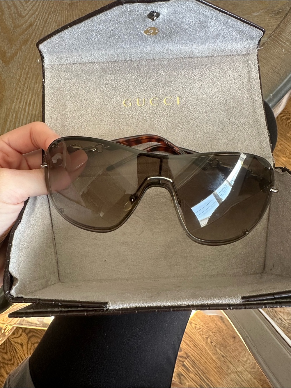 Gucci Brown Gradient Shield Sunglasses with Tortoiseshell Arms